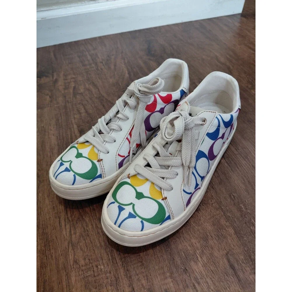 Coach Clip Low Top Sneaker In Rainbow Signature Canvas Women's Size 5.5B